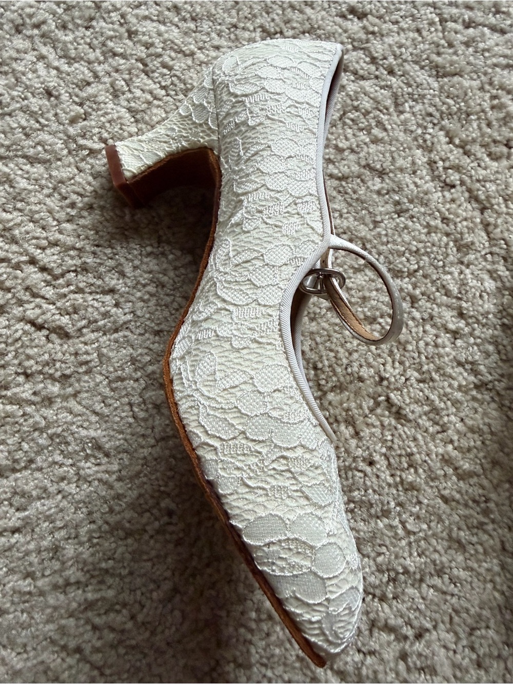 Ivory Lace Mary Jane Block Heel Pumps